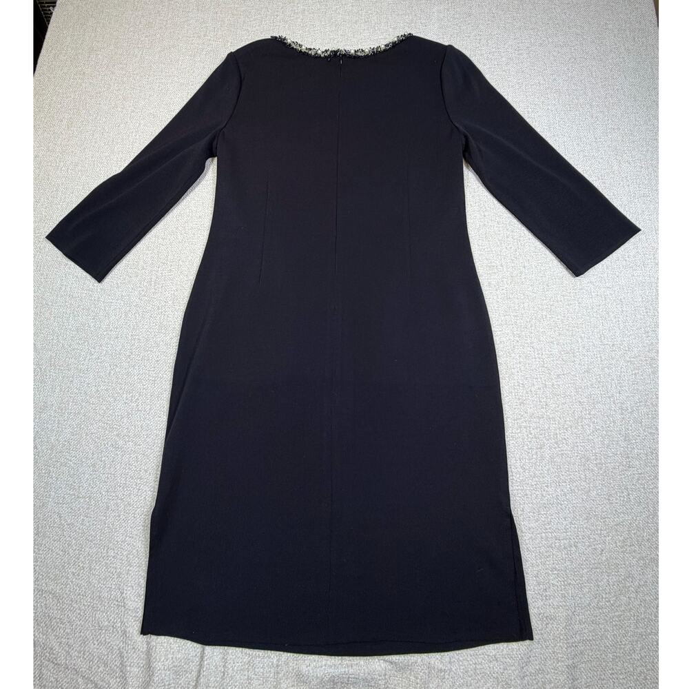 NWT Misook Women's Small Black Pearl Trim Dress 3/4 Sleeve Knit Career Elegant - Picture 2 of 11